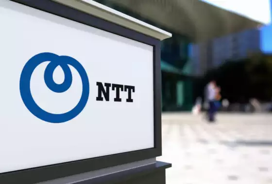 NTT Company Logo (Says NTT and has a blue ribbon above)